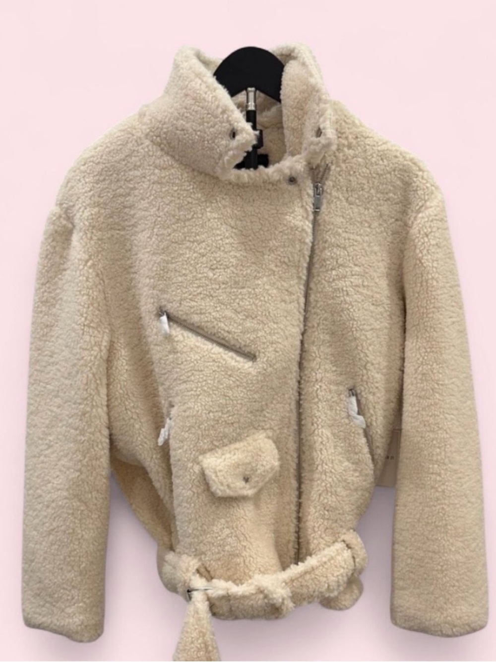 Forever 21 Cream Sherpa Moto Jacket